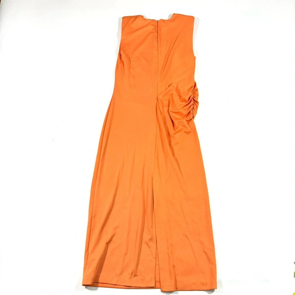 Evereve Zoe Strong Shoulder Midi Dress Size Small Tangerine - Picture 5 of 10